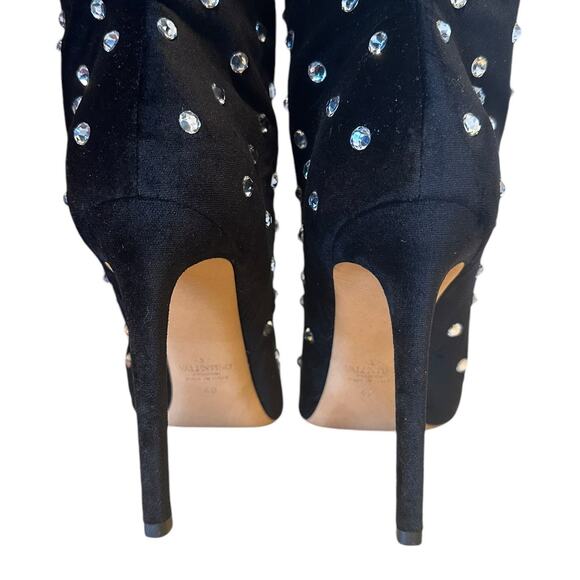 Valentino Garavani Black Velvet Crystal Rhinestone Pointed Toe Boots 40 - Picture 8 of 13